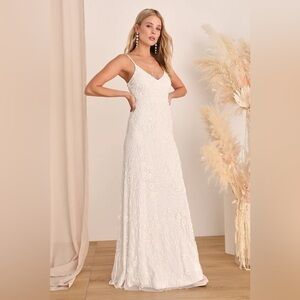 Lulus Truly Dedicated Ivory Shiny Sequin Sleeveless Maxi Dress